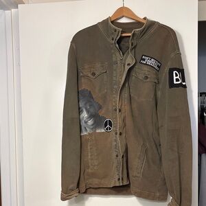 Men's Brown Jacket with Graphic Patches